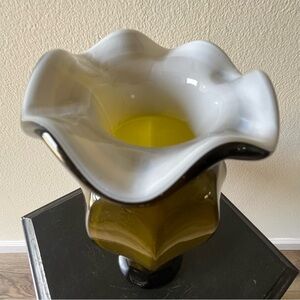 COATED GLASS Vase Vintage Olive 🫒 Green and White Inner
